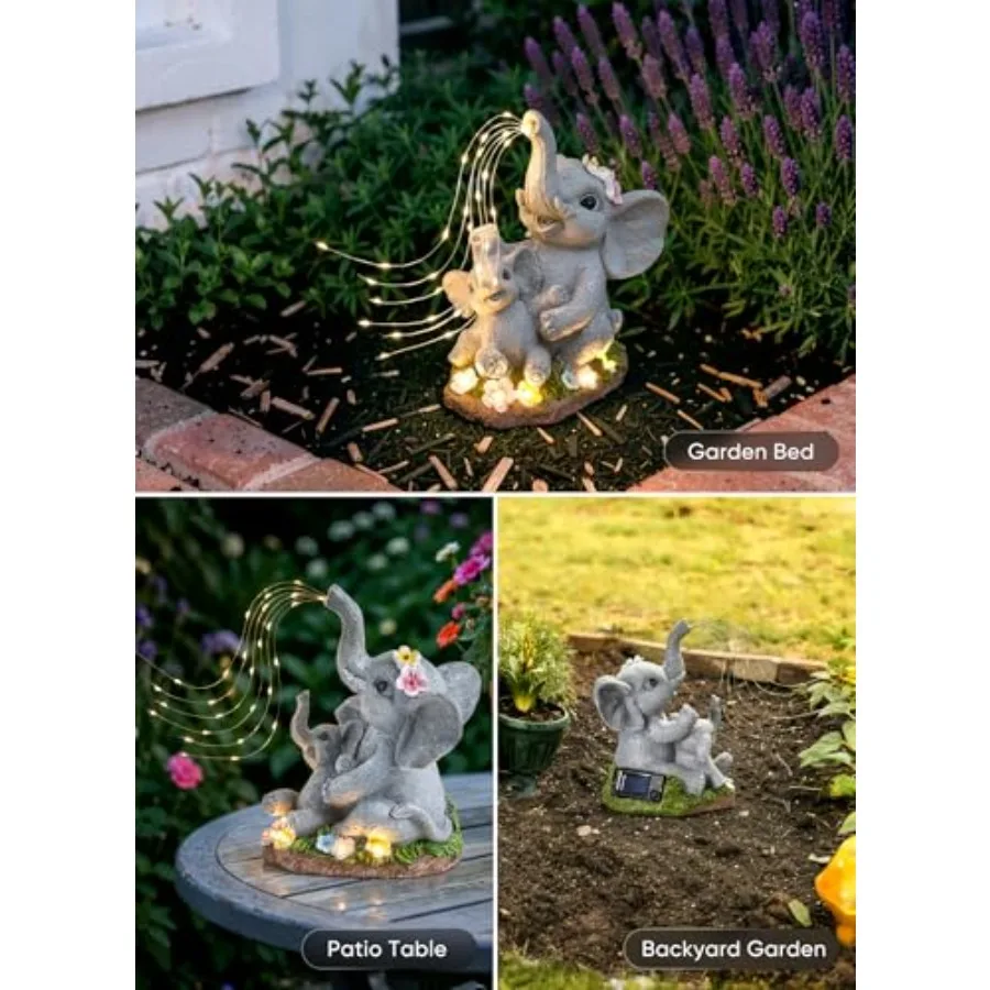 Solar-Elephant-Garden-Decor-Statue with Succulent and Watering LED Lights, Waterproof Outdoor Decor for Patio, Lawn, Balcony an - view 2