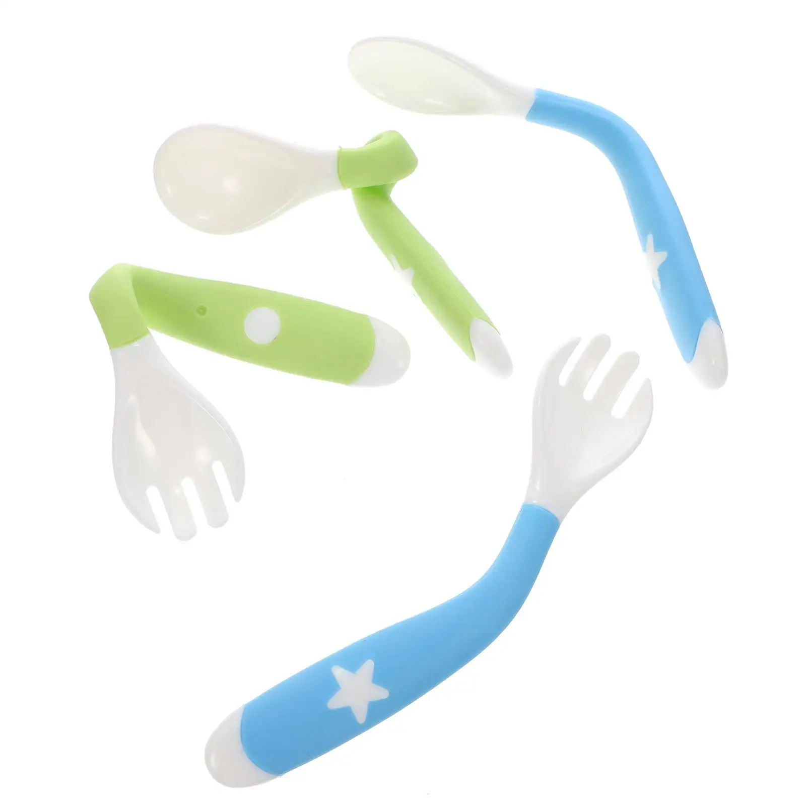 

4 Pcs Baby Spoon Fork Set Child Feeding Weaning Soft Rubber Tableware Durable Non Toxic Infant Meal Training Kit