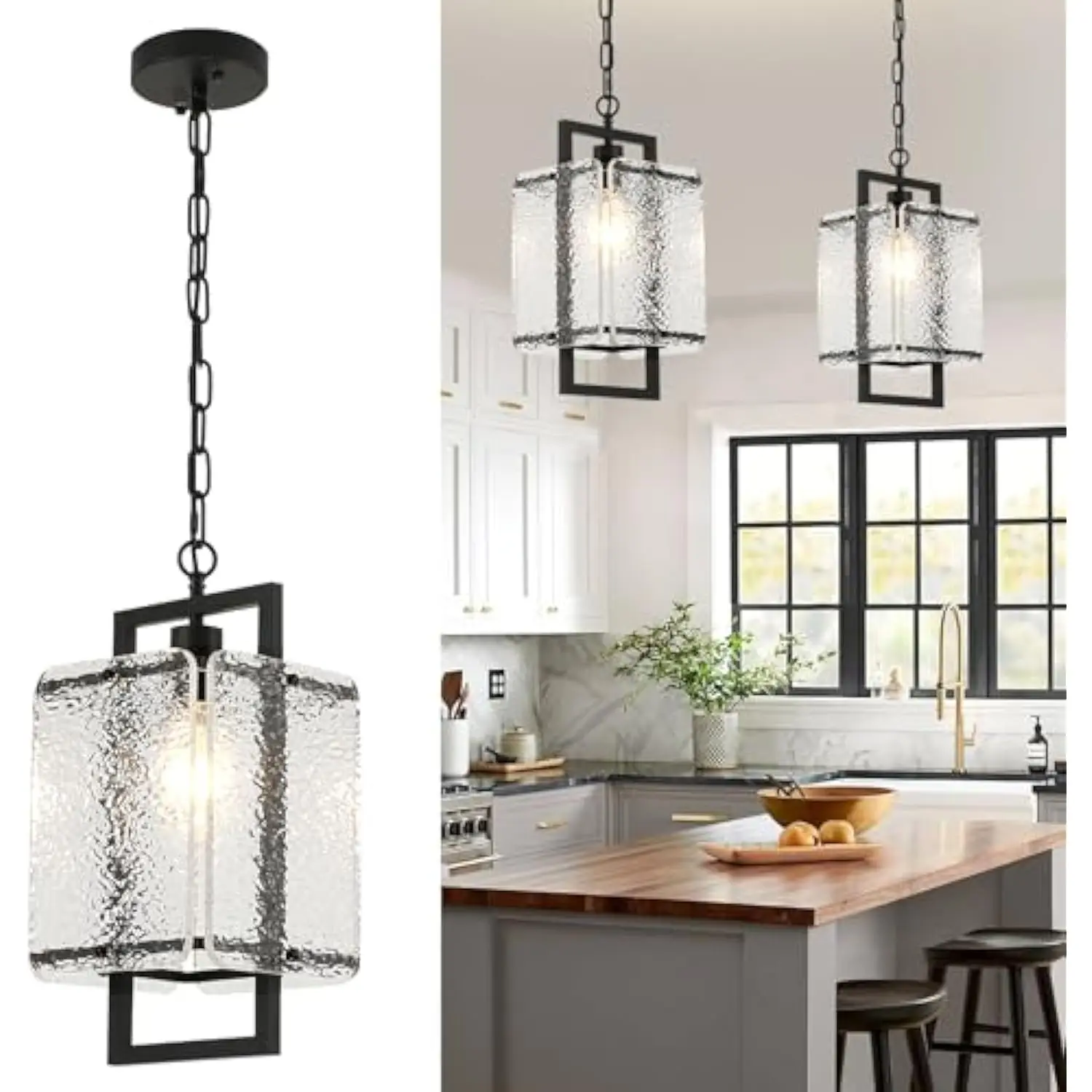 

Black Crystal Chandelier for Kitchen Island, Luxury Water Ripple Glass Ceiling Light Fixture, Modern Elegant Adjustable Lamps F