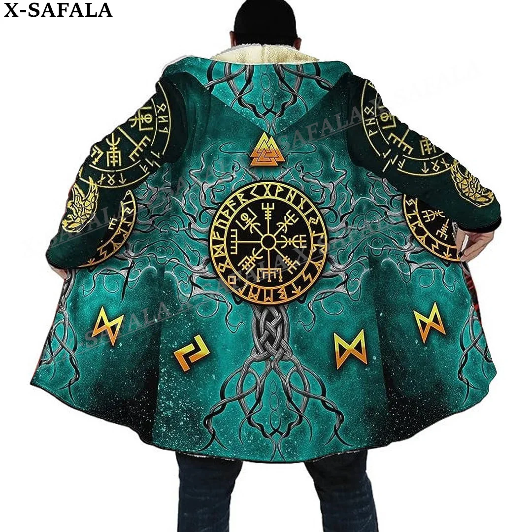 Norse Mythology Vegvisir Viking Symbol Thick Warm Hooded Cloak Men Overcoat Coat Windproof Fleece Cape Robe Hooded Blanket-16