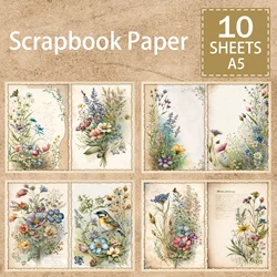 10 Sheets A5 Size Plant And Flower Insert Collage Background Vintage Grunge Journal Planning Scrapbooking