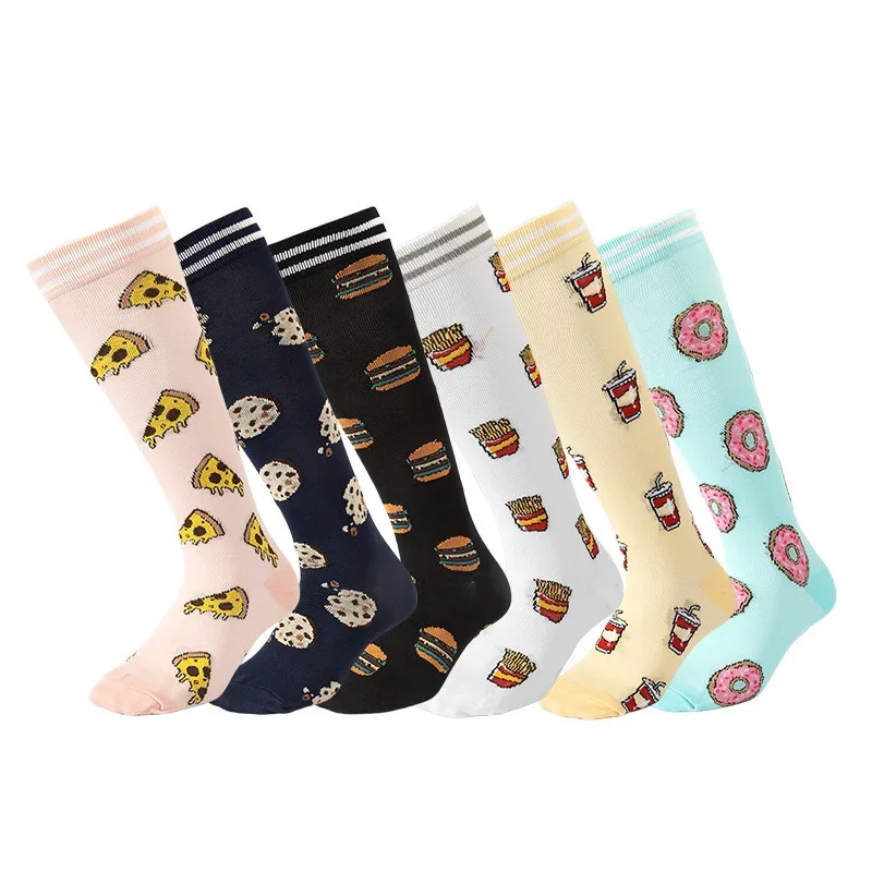 

1 Pairs Fashion Personality Hamburg Style Compression Socks Outdoor Cycling Sports Pressure High Tube Elastic Calf Stocking