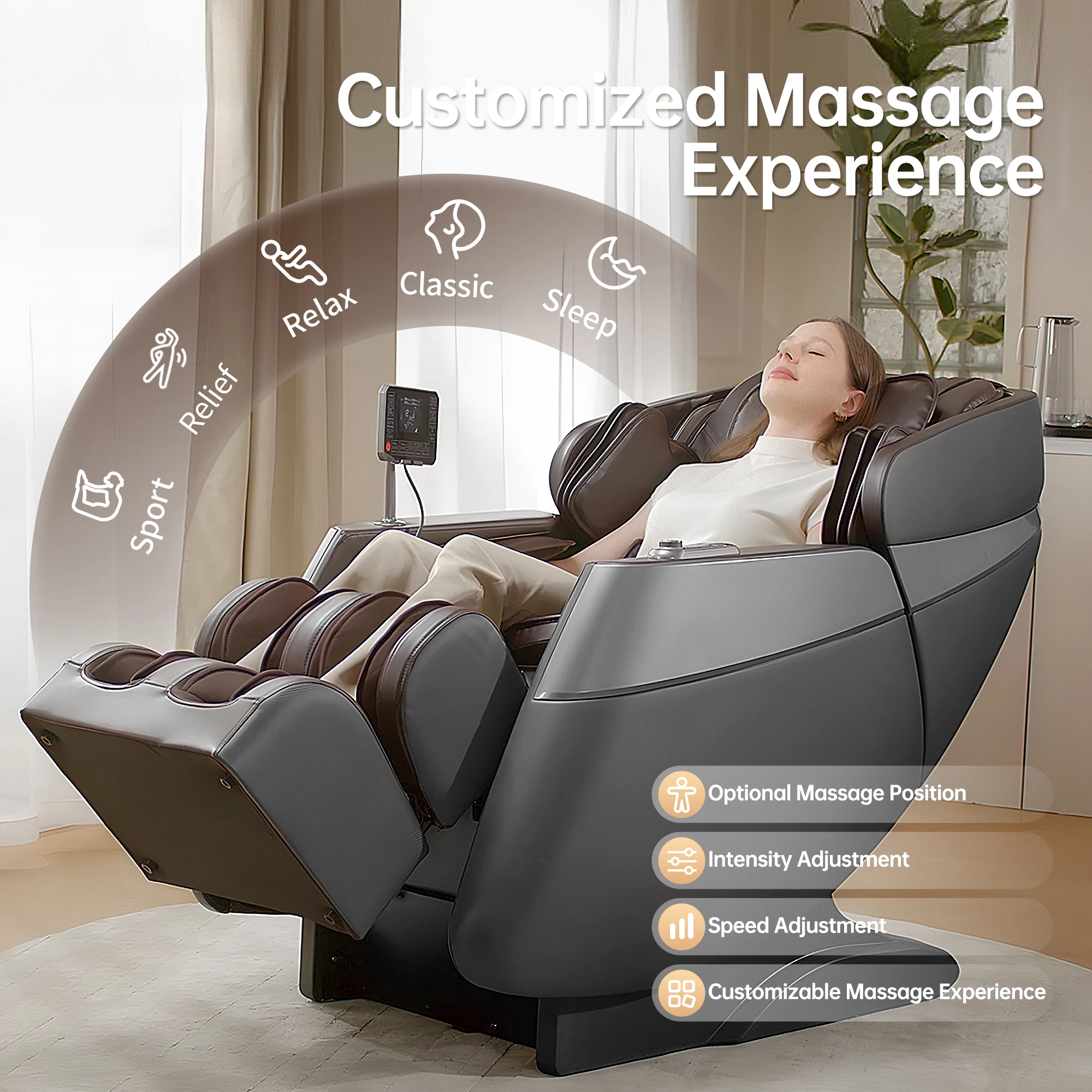 HOMEMASSA Full Body Massage Chairs Multifunctional Full Body Airbags Wrapped Recliner Zero Gravity LCD Touch Screen