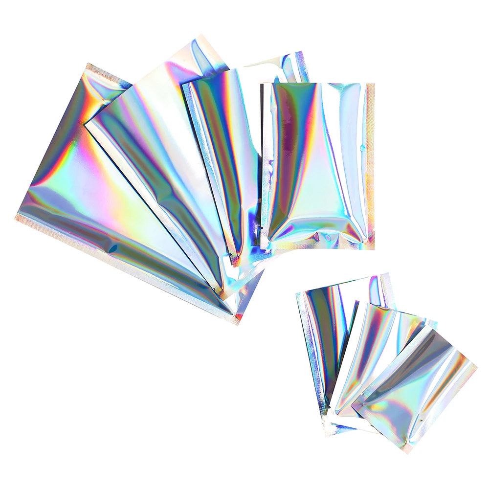 100Pcs Waterproof Vacuum Sealer Mylar Pouch Heat Sealable Open Top Product Packaging Aluminum Foil Holographic Bags
