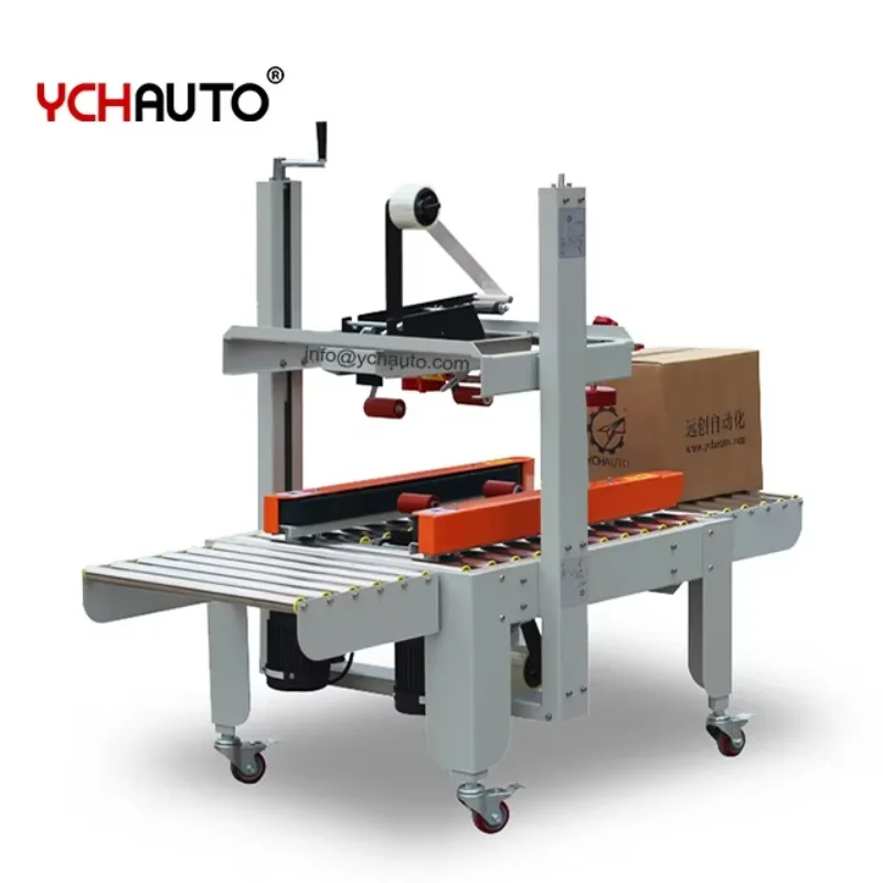 【2026】40kgs صندوق آلة ختم الكرتون شبه التلقائي حزام الكرتون السدادة الجانب الأيسر الأيمن محرك تشغيل ختم الكرتون