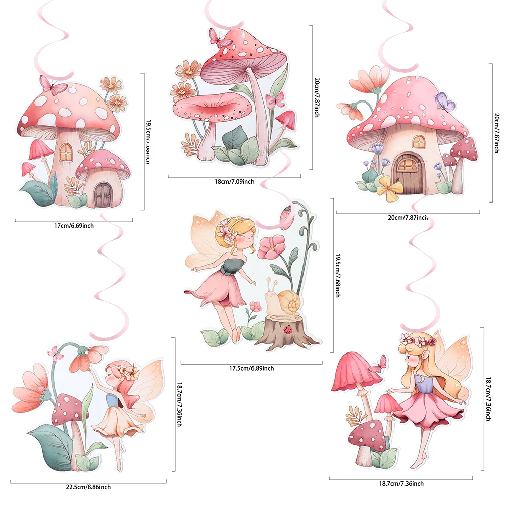 Spring Flower Fairy Mushroom Butterfly Pink Banner Pull Flag Baby Shower  Garland Afternoon Tea Theme Birthday party Decorations