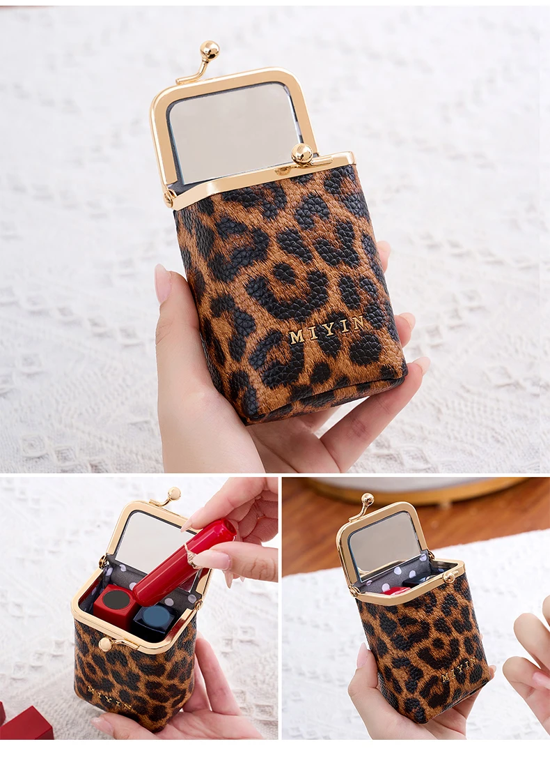 Luxuriöser Mini-Lippenstift-Organizer für Damen, auch geeignet als Schmuck-, Kopfhörer- und Münzbeutel mit eingebautem Spiegel. – Detail 16