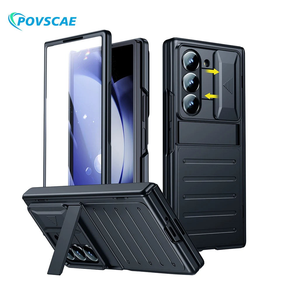 

For Samsung Galaxy Z Fold 6 Case Slide Camera Cover Stand Slim Hinge Protection Shockproof Armor Case Built-in Screen Protector