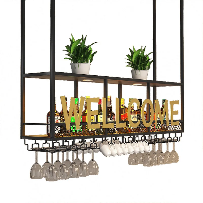 

Industrial style bar counter hanger suspended wine cabinet red wine cup upside down hanger hanging rack