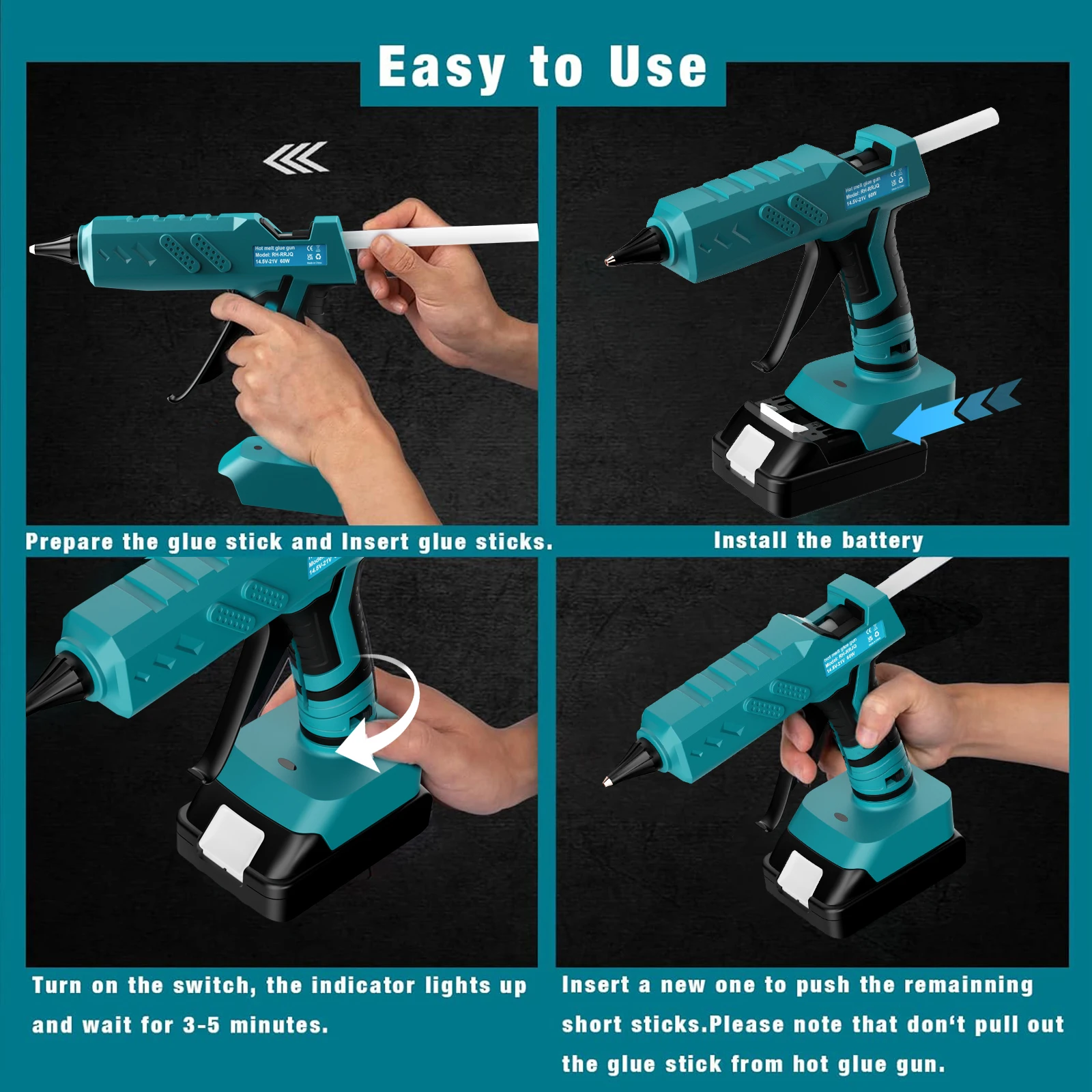 100W Cordless Hot Glue Gun Compatible with Makita 18V Battery High Temp Electric Power Glue Gun with 10PCS Glue Sticks
