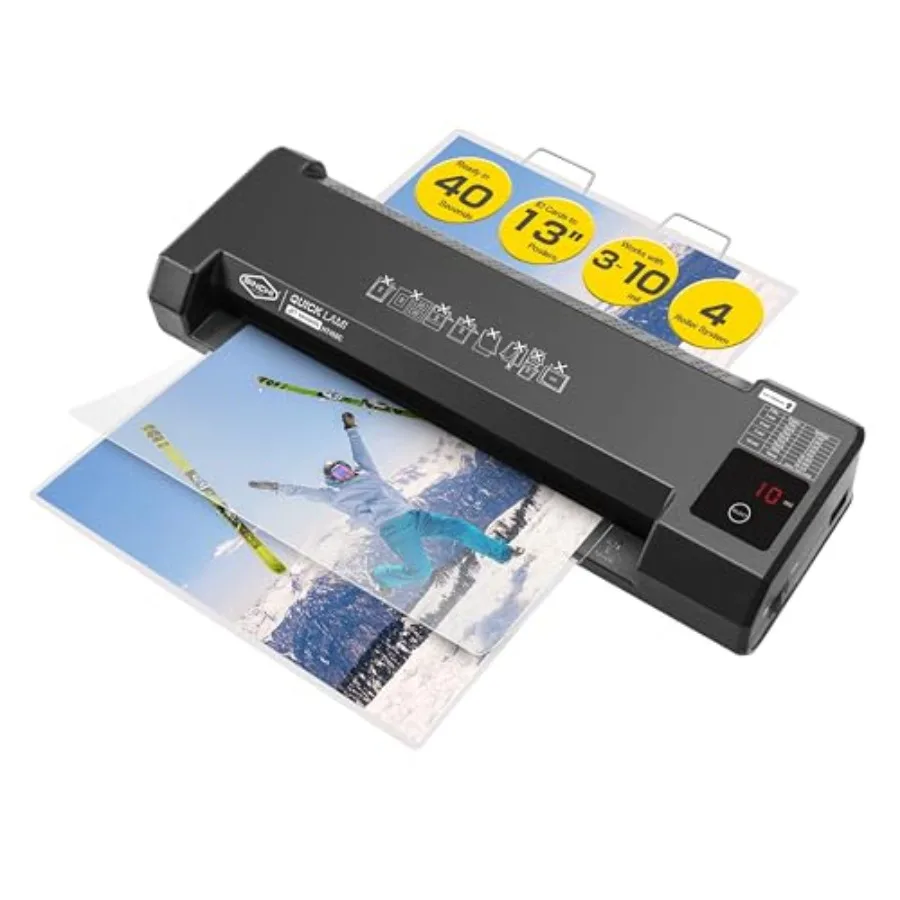 

13-Inch Thermal Laminator Foil Applicator for Office School Home Use 4-Roller Stainless Steel Silver Fast 40s Warm-Up 43s/Page