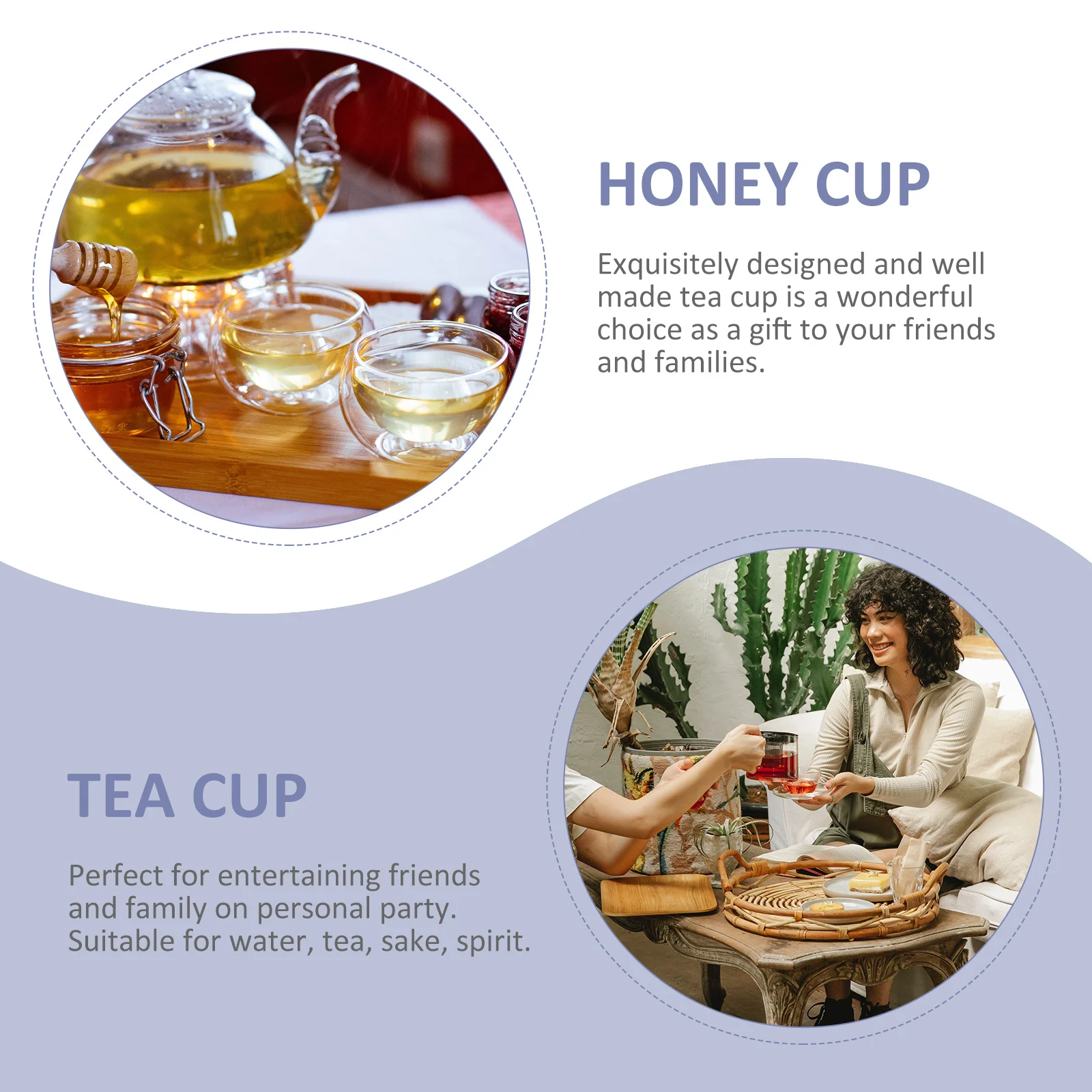 

6Pcs Glass Cup Set Clear Tea Mugs Double Layer Drinking Glasses for Water Wine Sake Soup Flower Tea Elegant Chic Home Party Use