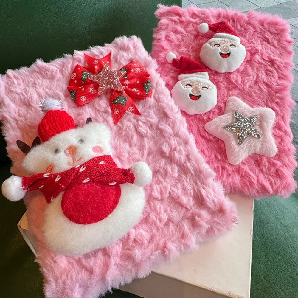 Soft Santa Claus Plush Notebook Pink Cute Snowman Daily Planner Stationery Accessories Decorative Journal Book for Girls Women