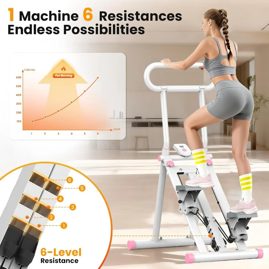 ترقية سائر الدرج HXD-ERGO مع مقاومة 6 مستويات ومقود قابل للتعديل للياقة البدنية المنزلية تصميم مدمج قابل للطي مثالي f