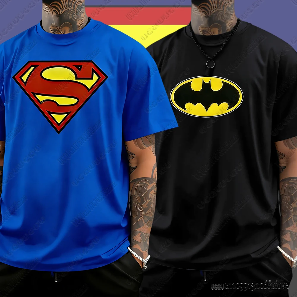 Novedad de verano, camiseta con estampado de DC Batman y Superman para hombre, camisetas de manga corta para Fitness, camisetas informales con cuello redondo, ropa de calle, camisetas deportivas para hombre