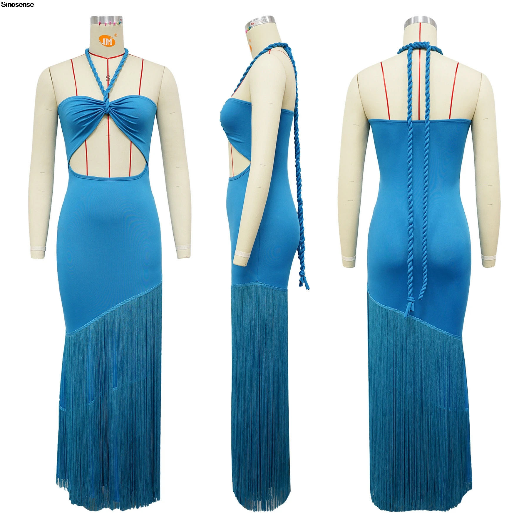 สตรี Halter Bodycon Maxi ชุดเซ็กซี่ Backless ตัดออก Slim Fringed ชุดยาว Elegant Beach Vocation Night Out Club Party Dress