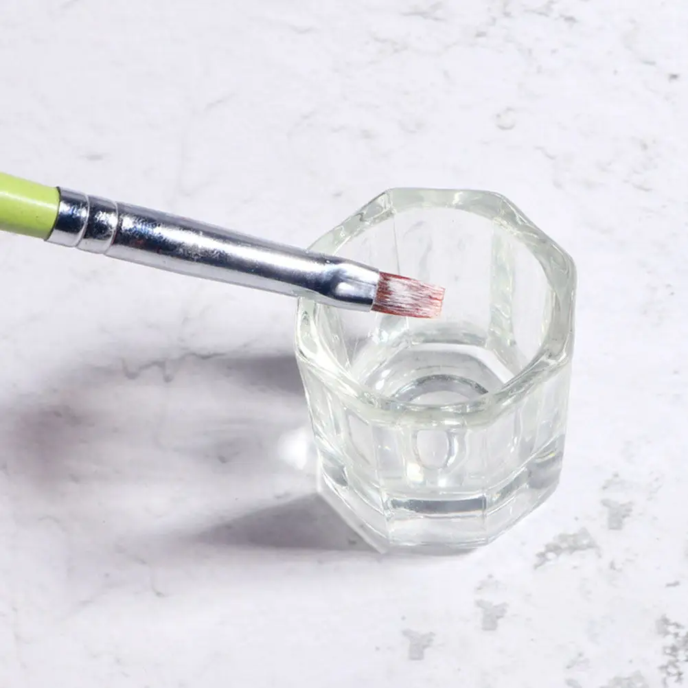 

3Pcs Octagon Cup Lid Clear Glass Jar for Acrylic Liquid Powder Nail Art Bowl Refillable Manicure Container Leak-Proof