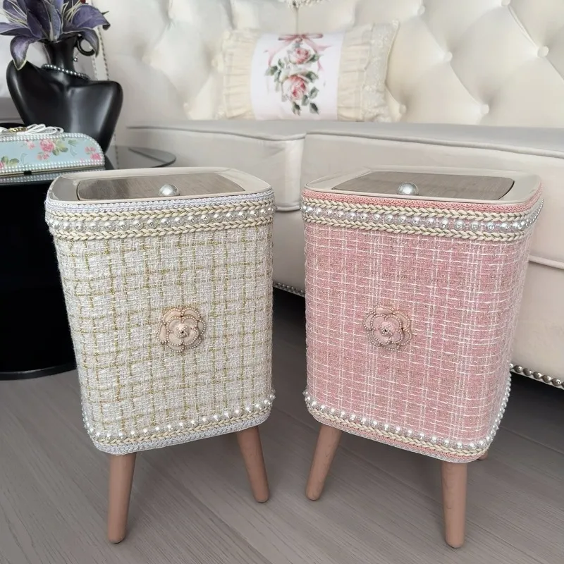 

Home small fragrant wind light luxury trash can Home press with cover High value living room