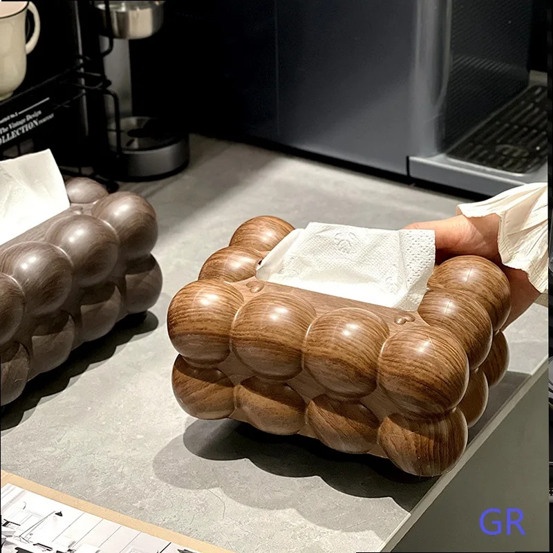 Century Modern Tissue Box Cover Walnut Wood Grain Decorative Napkin Holder for Living Room view 2