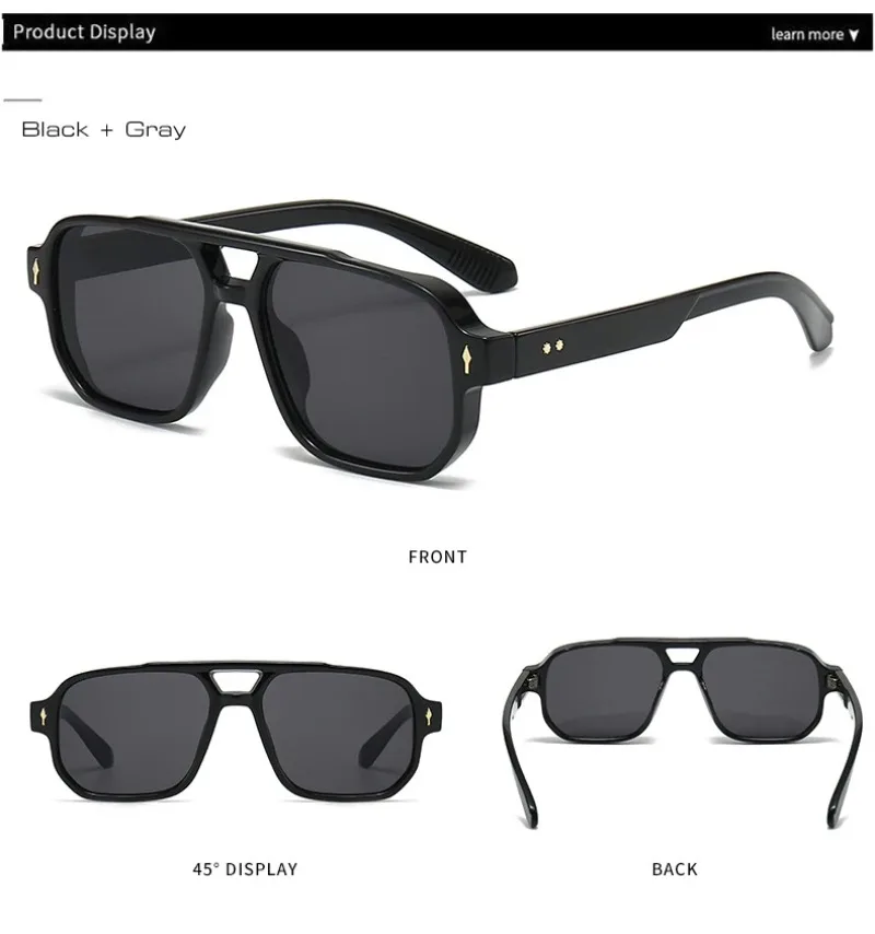 Vintage Double Bridges Men Square Sunglasses Fashion Clear Ocean Lens Eyewear Women Trending Rivets Glasses UV400 Gafas De Sol view 6