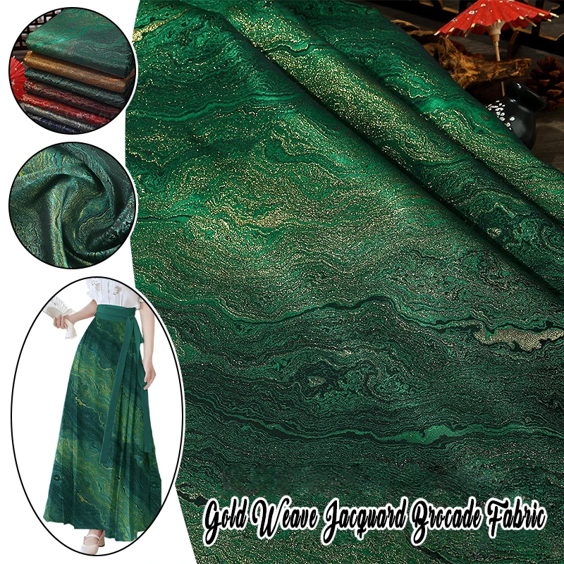 Vintage Gilded Galaxy Jacquard Brocade Fabric, Metallic Gold Satin for Chinese Hanfu Mamian Skirt & DIY Dress Material