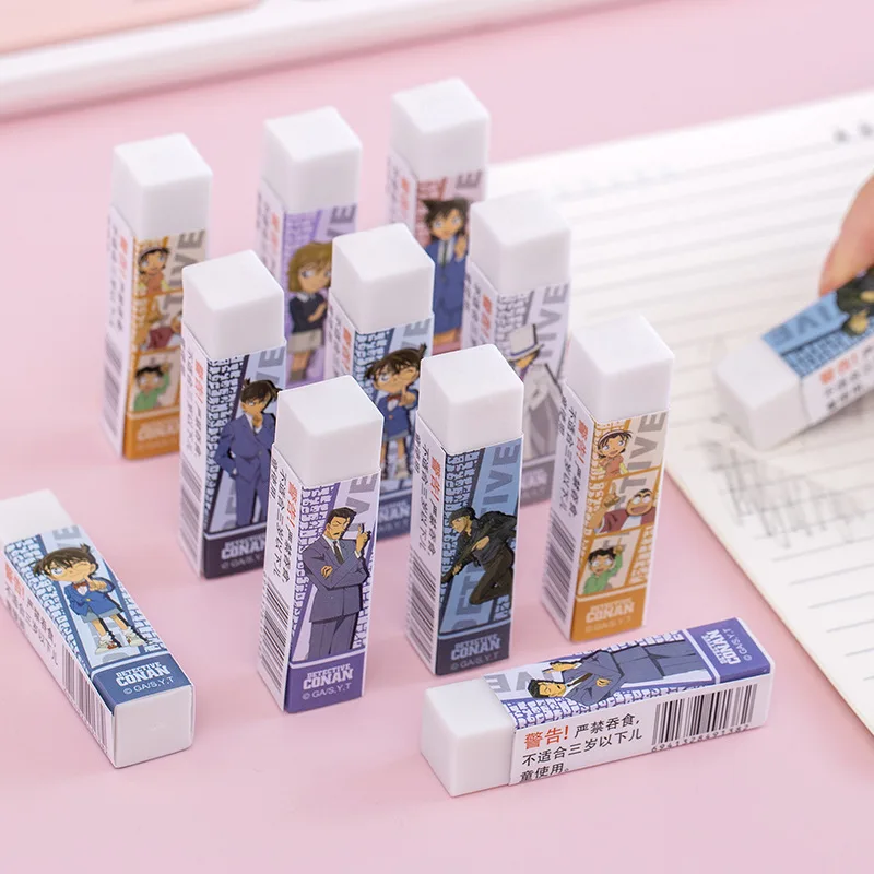 3Pcs/Lot Cute Cartoon Conan Eraser Korean Creative Conan Character White Rubber Kawaii Stationery Gift Kids Learning Supplies