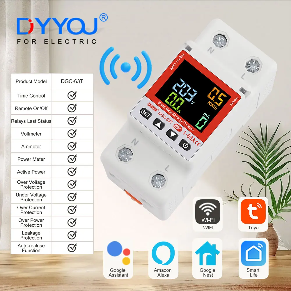

Smart WIFI Circuit Breaker Remote Control Switch Adjustable Overload Voltage Leakage Current Temperature Protective Device Timer
