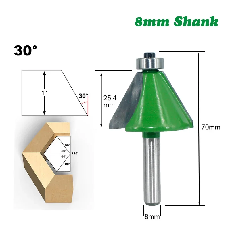 1PC 8MM Shank Milling Cutter Wood Carving Wood 30 Degree Chamfer Router Bit Bevel Edging Milling Cutter for Wood Woodorking