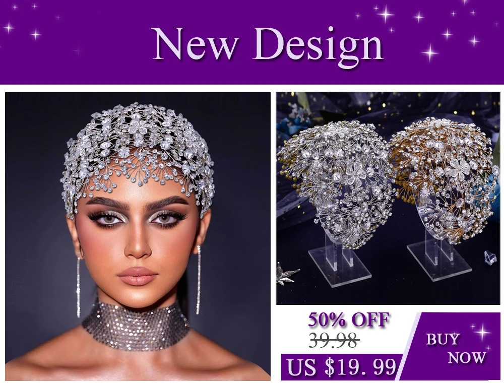 TOPQUEEN Bunte Kopfbedeckung Braut Strass Stirnband Hochzeit Luxus Kopfschmuck Frau Wasser Tropfen Haarband Haar Schmuck HP599 – Detail 1
