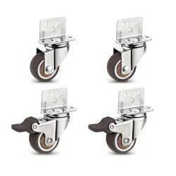 4 Pcs 1/1.25/1.5/2 inch L-Shaped Side Mount Caster Wheels Small Rubber Furniture Castors Swivel Cartwheels for Trolley Cabinet