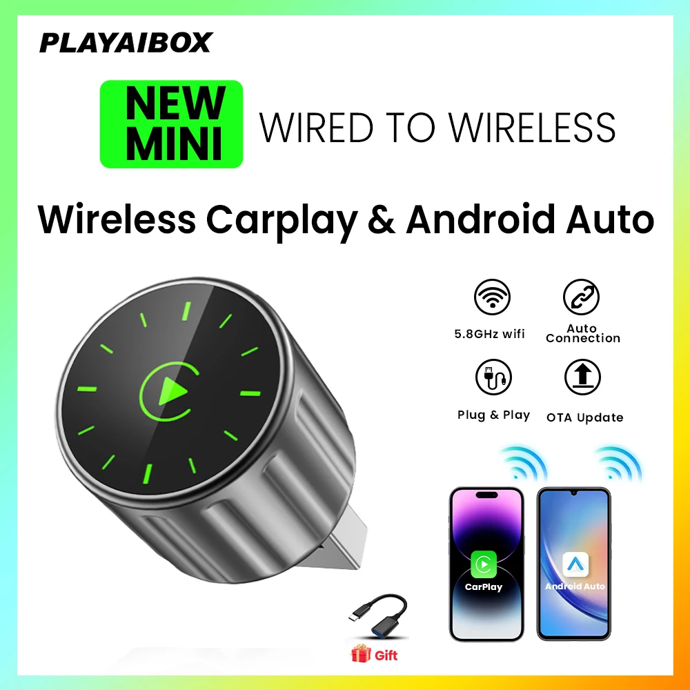 

2026 Супермини-бокс Carplay AI: проводное подключение к беспроводному CarPlay/Android Auto, 2-в-1, Wi-Fi 5 ГГц для Audi, Benz, Toyota, VW, Nissan, Volvo