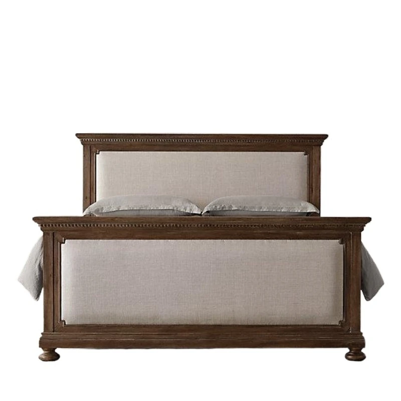 

American country retro furniture French solid wood European simple linen solid wood bed British classical European double bed