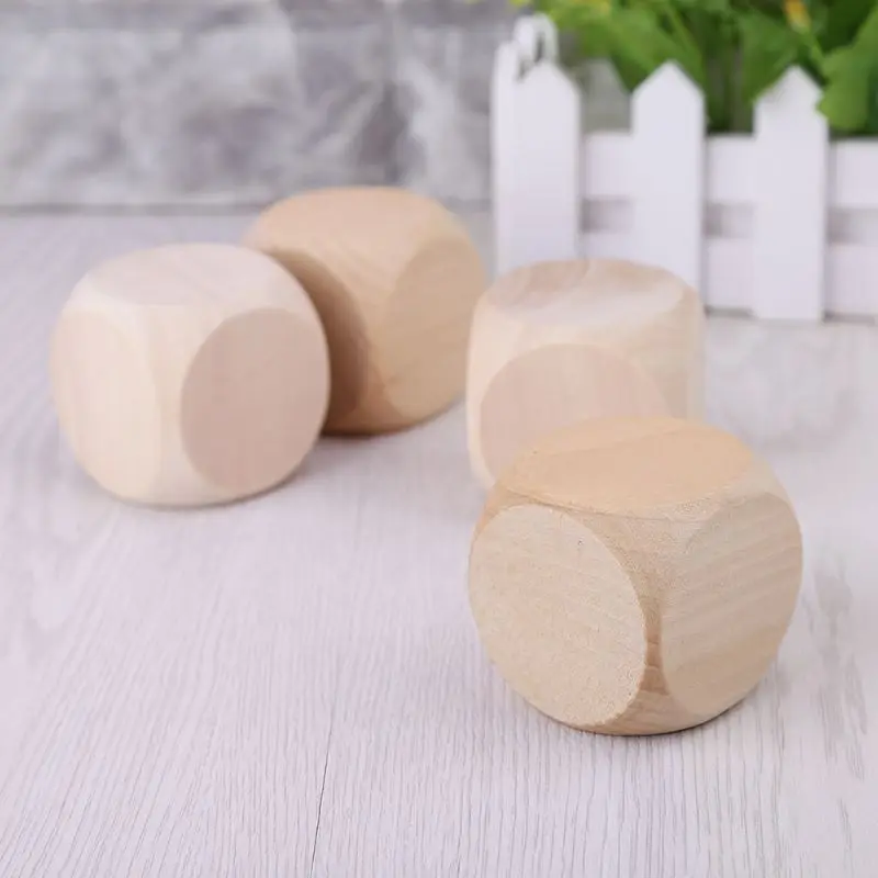 New 5cm 6 Sided Blank Wood Dice Party Family DIY Games Printing Engraving Kid Toys