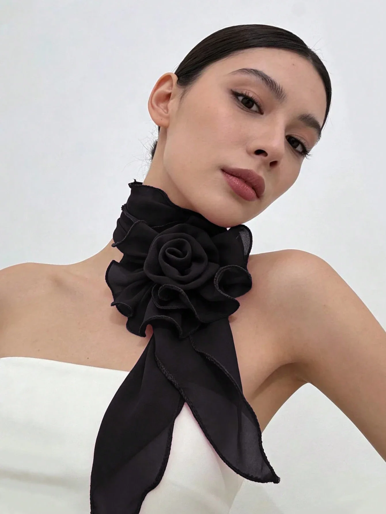 

Women's Floral Rose Chiffon Scarf Solid Color Lightweight Shawl Elegant Long Tie Versatile Neck Accessory