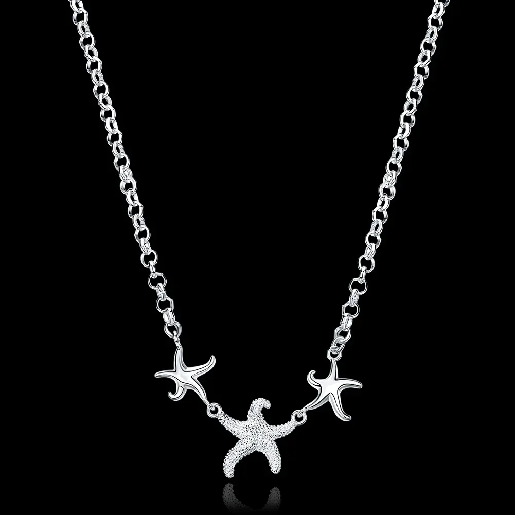 Promotion 925 Silver Plated jewelry fishstar star popular Women lady cute Charms chain necklace fashion Christmas Gift N910