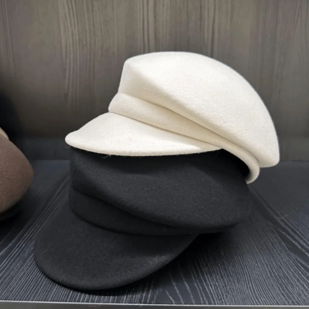 Fashion Wool Blend Newsboy Cap Solid Color Sloping Brim Peaked Cap Breathable Beret Hat For Women