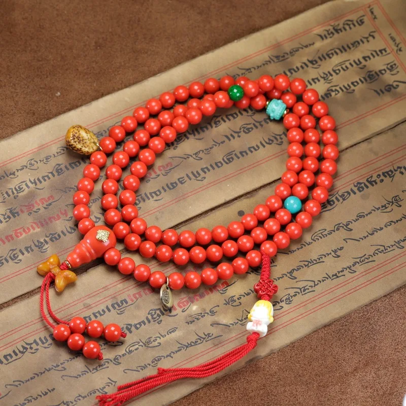 -dyed coral bead necklace colorfast Tibetan-style multi-strand sea bamboo bracelet