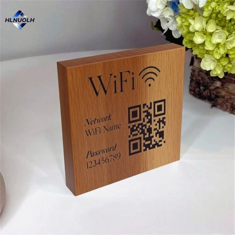 

Custom WiFi Wooden Signs Block with Network Name Password and Scannable QR Code for Home, Office, Shop, Internet Cafe, Lobby