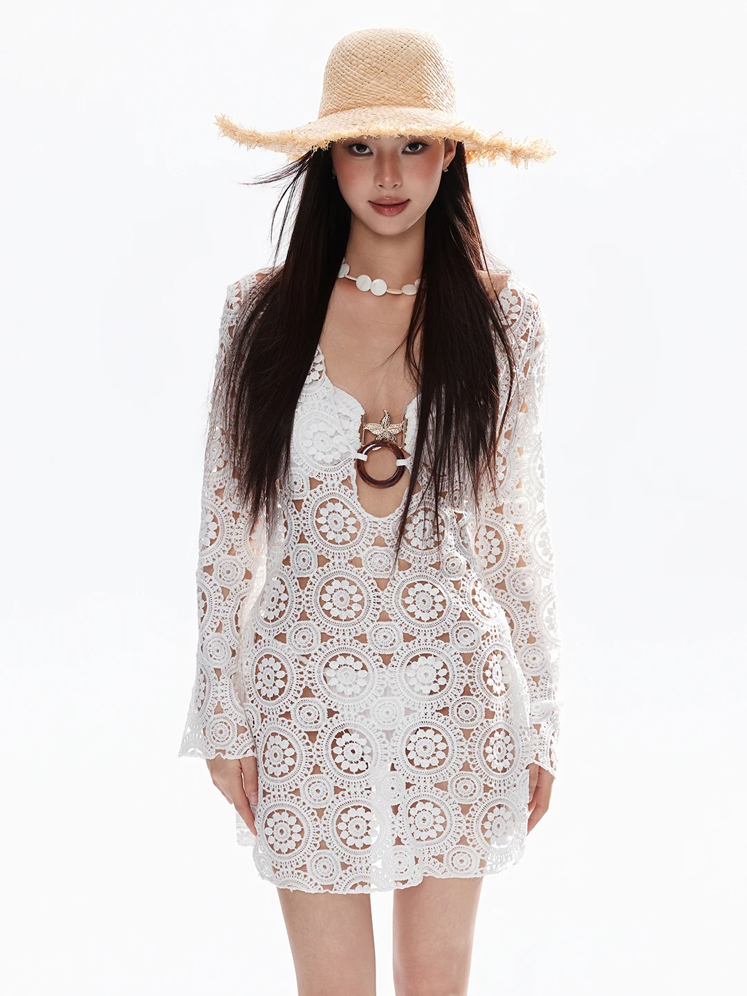 

Loka Art 2026 New Style White Lace Bikini Women's Vacation Hot Spring Swimming Suit Sexy Sea Star Design Ins Trendy Swimsuit
