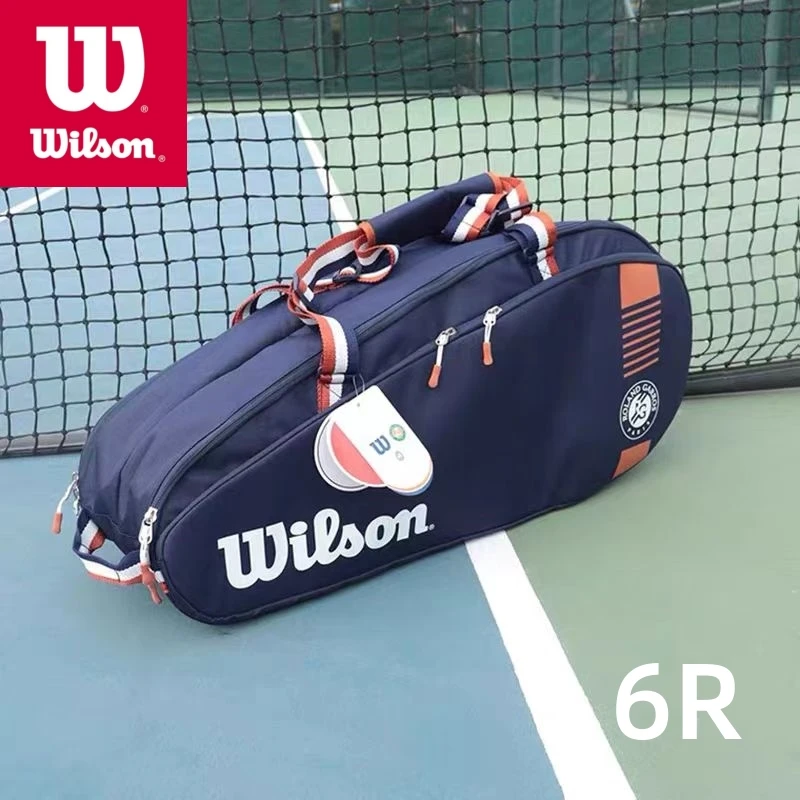 Wilson Roland Garros - Tennis bag with Tour Team 3/6 PK design, lightweight tennis racket bag, navy blue, shoe bag