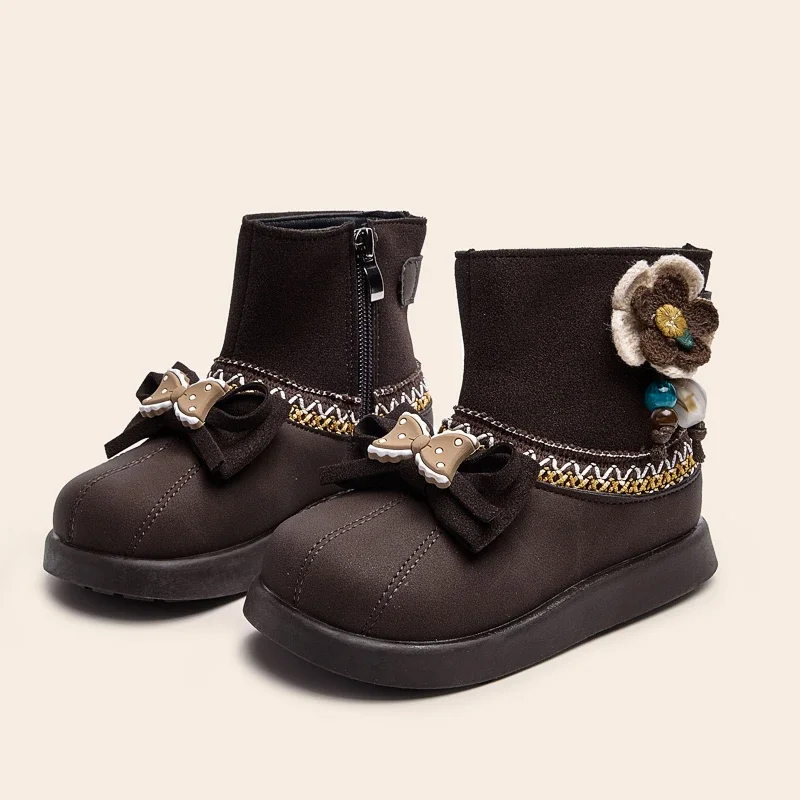 

Весенне-осенние детские короткие сапоги принцессы, модные новые модельные кожаные сапоги для девочек, универсальные детские ботильоны с цветочным принтом на толстой подошве