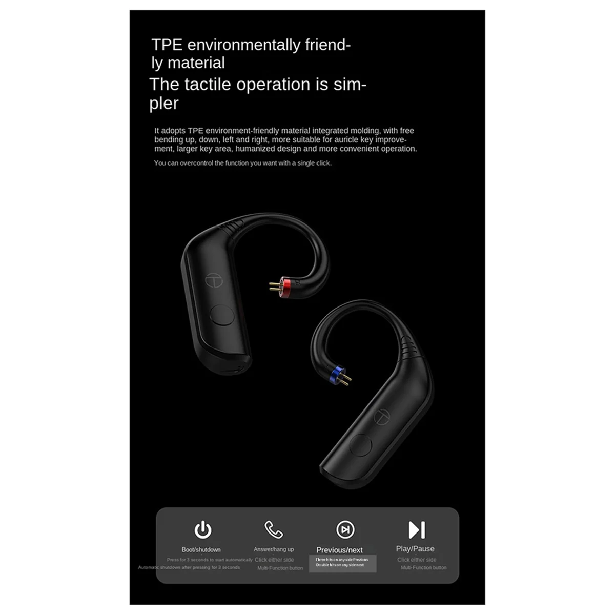 A57G-TRN BT20 Pro Wireless Bluetooth 5.3 HiFi Earphones Module Upgrade Cable Connector Replaceable Plug Ear Hook 0.78mm