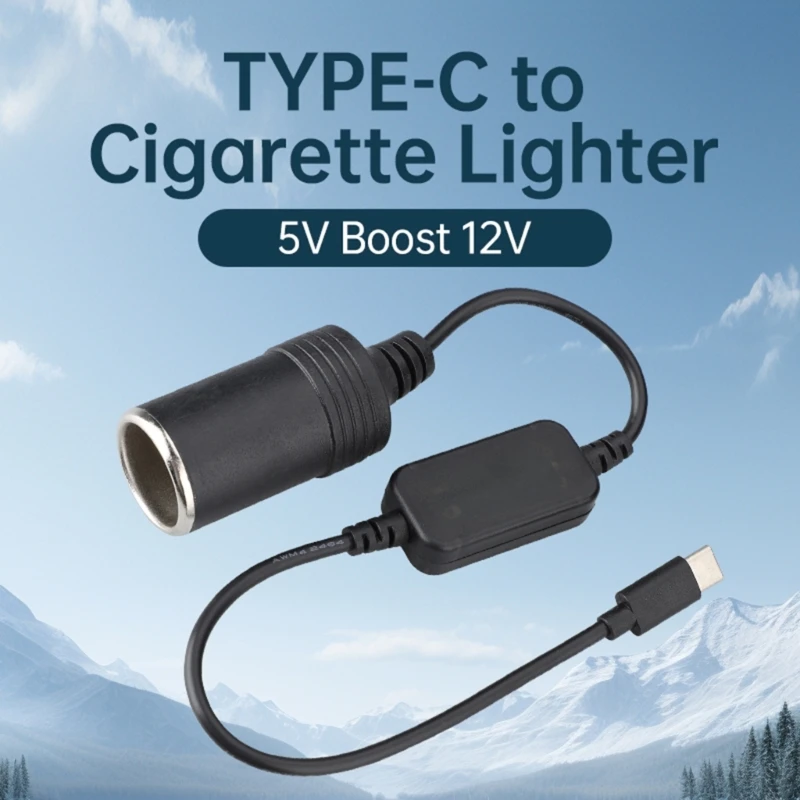 Convenient USB C To 12V Car Cigarettes Lighter Socket Converters Adapter Cable With 35cm/13.78Inch Length Cable 12V1A