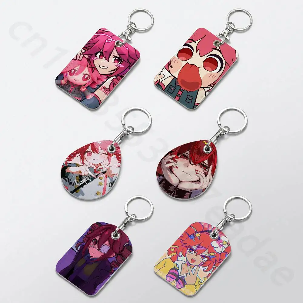 K-Kasane teto Rectangle Card Case Keychain Access Card Bag Key Tag Ring Leather Card Holder Key Ring Access