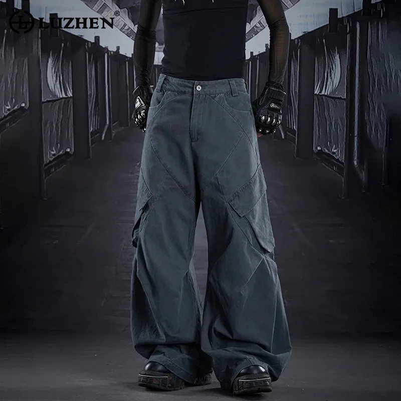 

LUZHEN 2025 New Solid Color Multi Pockets Design Baggy Cargo Trousers Men's Stylish Street Original Straight Casual Pants JY5426