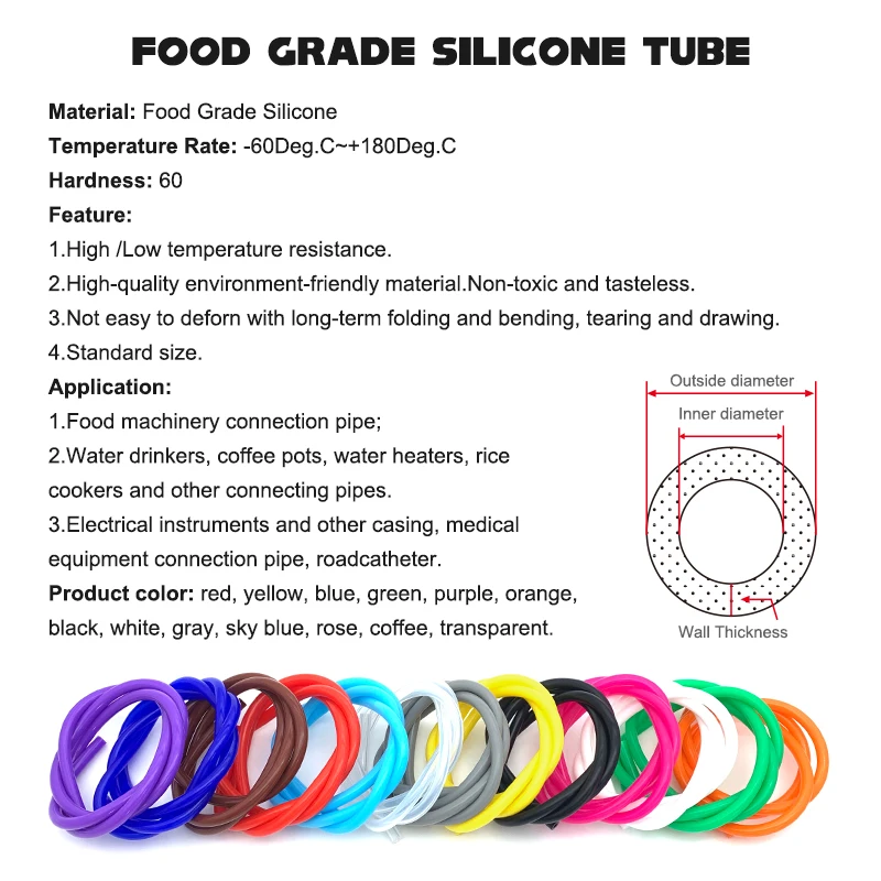 4M ID 2 3 4 5 6 7 8 9 10 12 mm Silikonschlauch Flexible Gummischläuche Lebensmittelqualität Erfrischungsgetränkrohre Wasseranschluss Buntes Sanitär – Detail 1