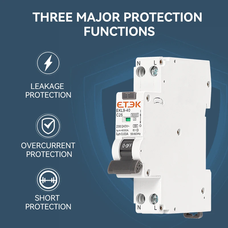 Etek rcboタイプa残留自動サーキットブレーカ1p n 2p dpn、現在の漏えい保護30ma EKL9-40