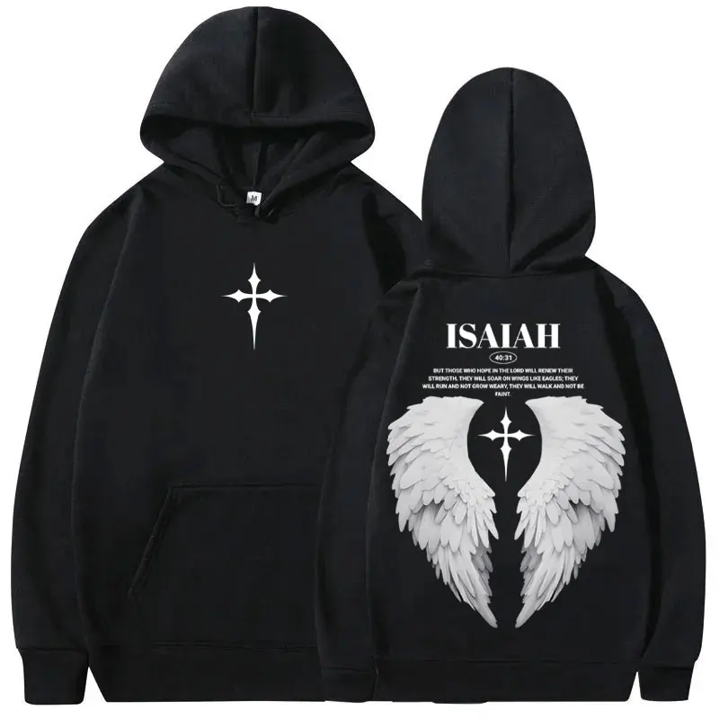 

Christian Jesus Angel Wings Bible Verse Graphic Hoodie Men Women Fashion Casual Hoodies Man Fleece Oversized Hooded Sweatshirt