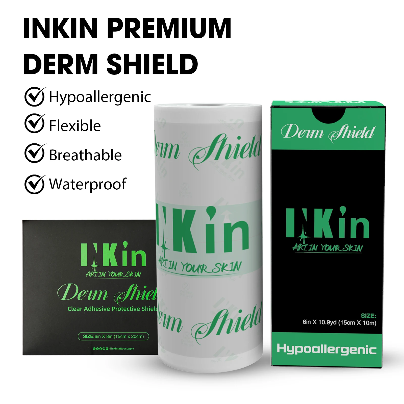 INKIN-Película de tatuaje impermeable Premium Derm Shield, protector para después del cuidado de la piel, vendajes adhesivos para curación de la piel, defensor de reparación