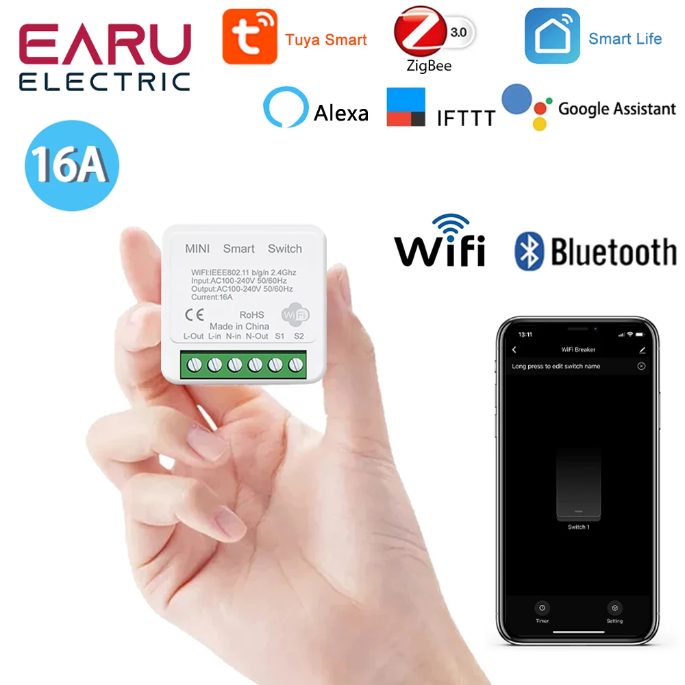 16A Mini Tuya WiFi ZigBee Smart Life interruttore remoto a luce LED 1/2 vie modulo interruttore relè fai da te Controller Timer Alexa Google Home